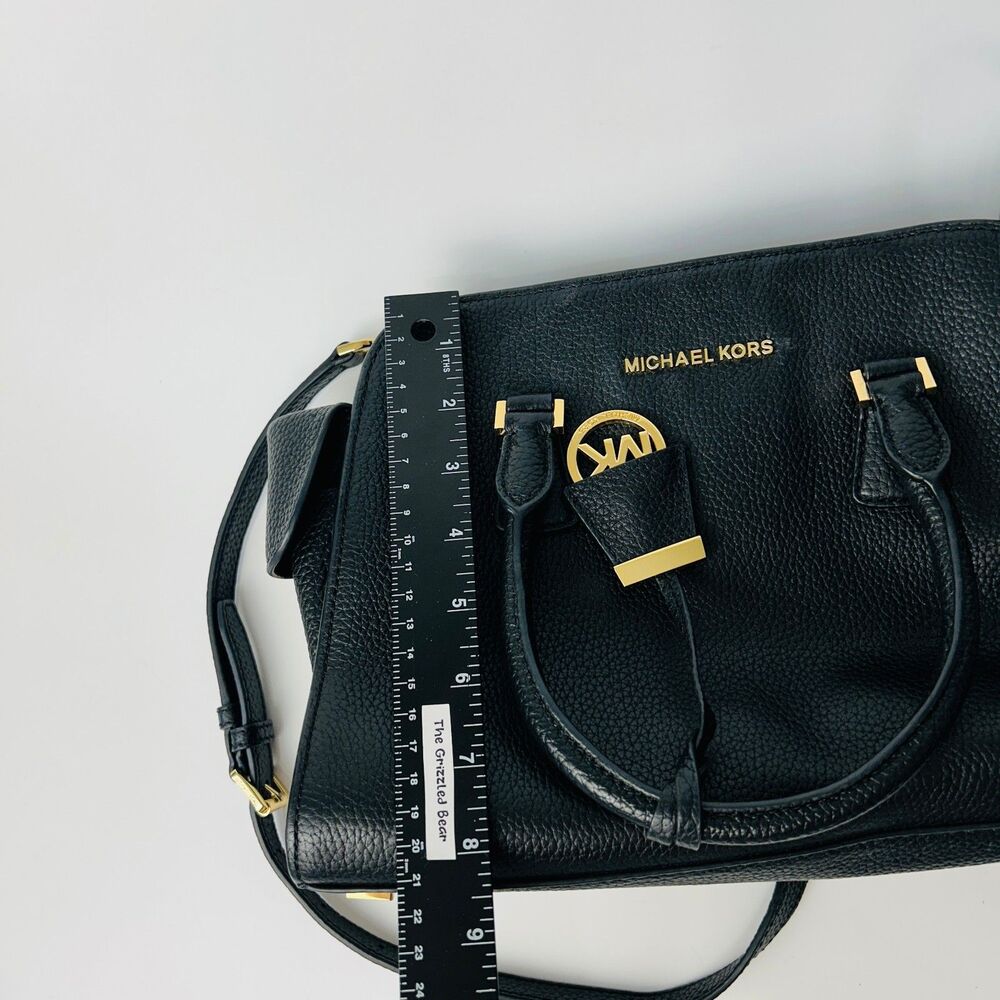 Michael Kors Black Pebbled Leather Handbag Crossbody Satchel Tote Gold Hardware - Picture 14 of 15